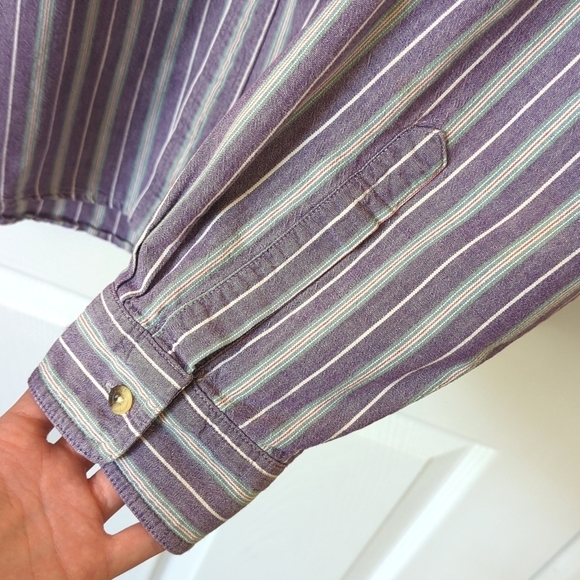 L.L. Bean 90's Vintage Classic Striped Long Sleeve Button Down Shirt Purple XXL - Picture 9 of 12